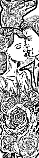 Free colorable bookmarks of a cheek kiss behind roses